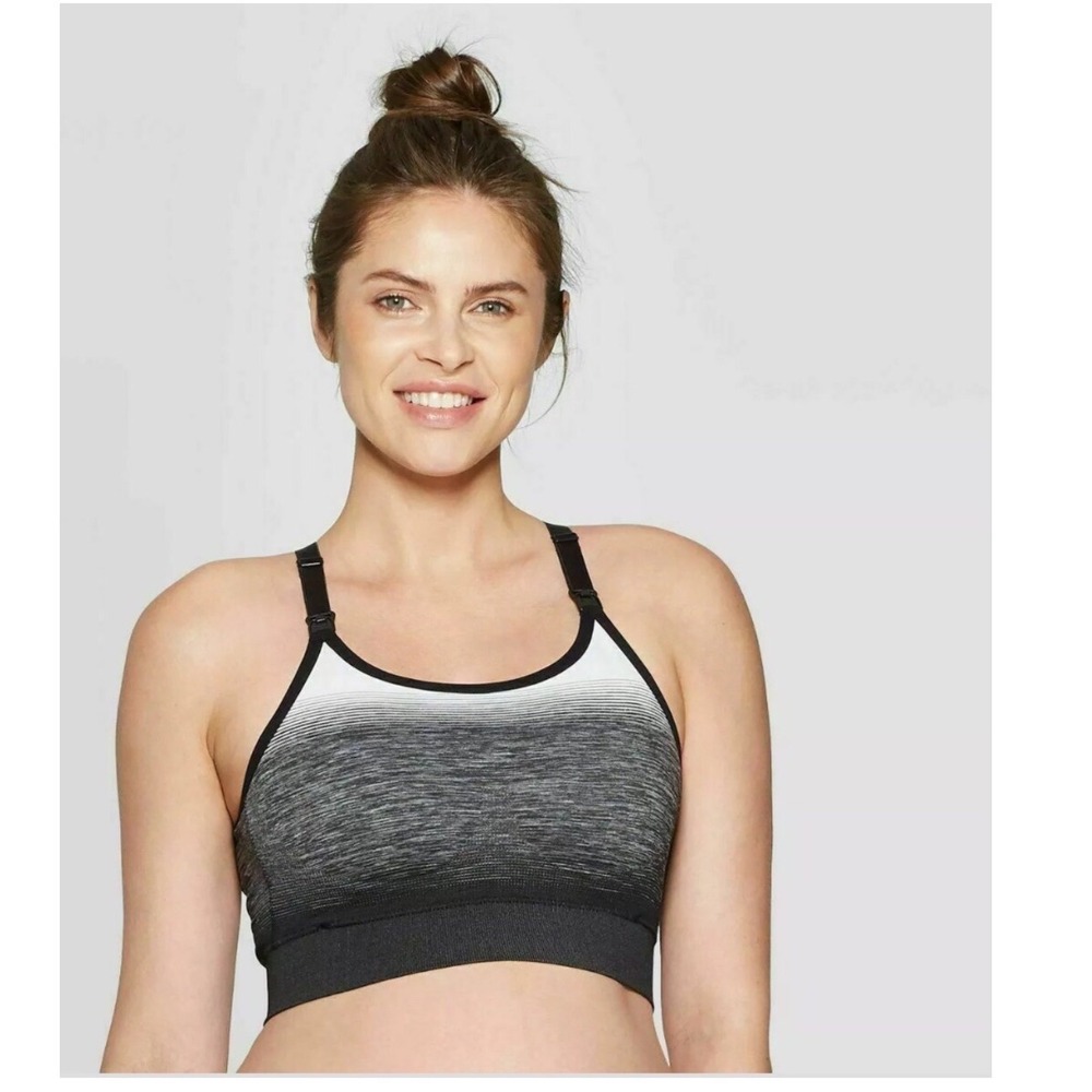 Isabel Maternity Nursing Sports Bra Black White Ombre Space Dye L NWT